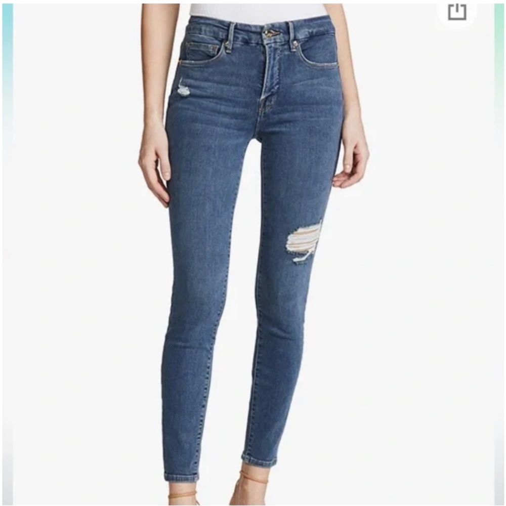 Good American Good Legs High Rise Skinny Jeans Slightly Distressed Size 2/26